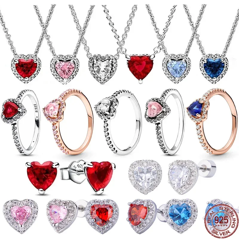 

Brand new 925 sterling silver exquisite sparkling heart-shaped ring earring necklace women's light luxury charm fashion jewelry