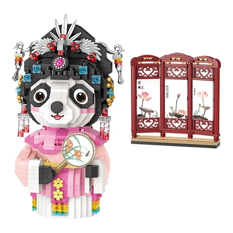 LOZ  micro particles adult difficult assembled flower shirt panda building blocks national tide opera Peking opera Huadan 