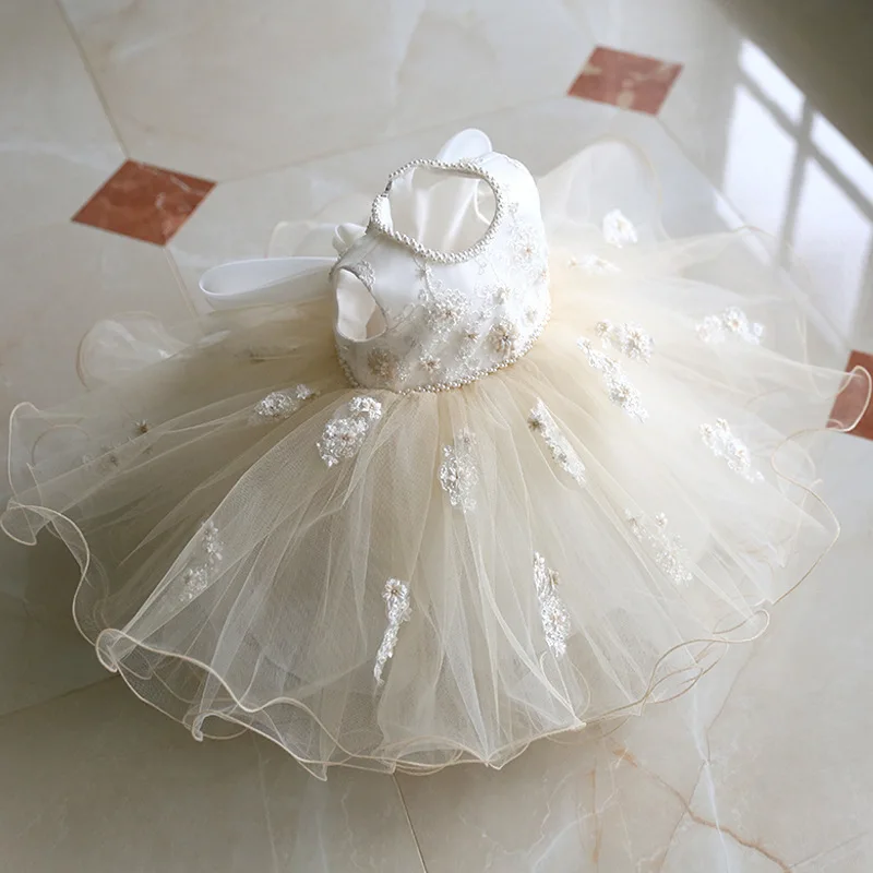 High-End Beaded Lace Sleeveless Princess Ball Gown For Baby Girls Birthday Party Wedding Tutu Dress Piano Costume y520