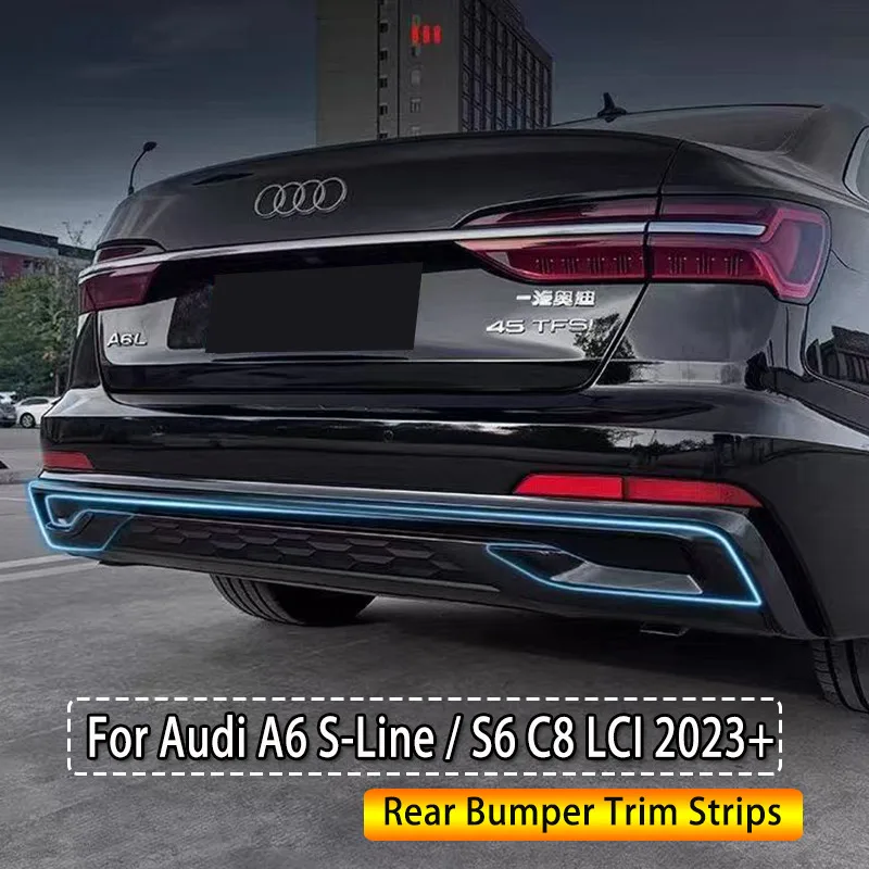 

For Audi A6 S-Line S6 C8 Facelift 2023-2025 Sedan Rear Bumper Trim Strips Spoiler Splitter Gloss Black Modified Bodykit Tuning
