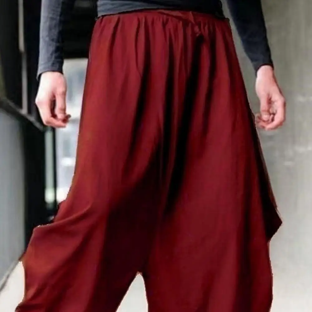 Men Casual Trousers Men's Harem Pants with Elastic Waist Drawstring Reinforced Pocket Street Dance Bloomers Loose Fit Hip Hop