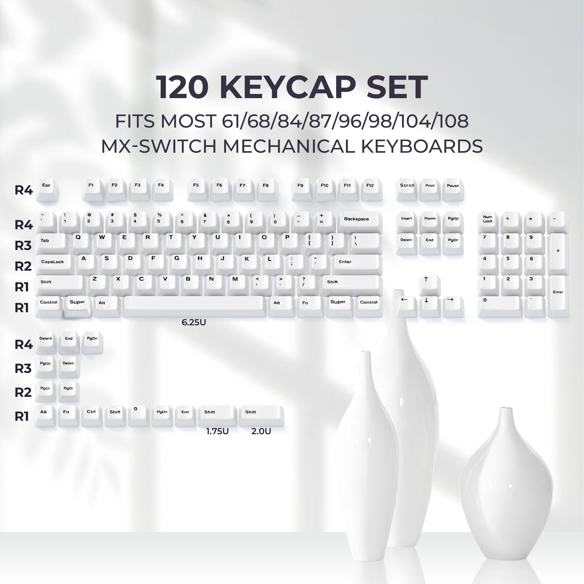 XVX White Crazed Ceramic Keycaps Cherry Profile 120-Key Keycap Set