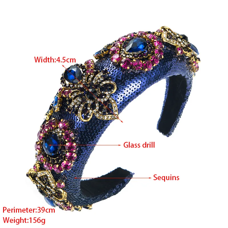 Handmade Hair Accessories Baroque Luxury Black Blue Crystal Hairband Rhinestone Women Crown Headbands For Wedding Party