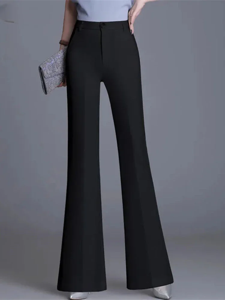 

2024 Summer Thin Wide Leg Bell Bottom Pants Womens High Waist Classic Suit Trousers Office Fashion Slim White Flare Pantalones