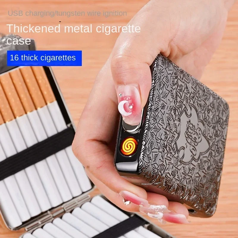 Retro Metal Carved Cigarette Box, Shelby Style, Cigarette Storage Box with Integrated Cigarette Lighter, Men's Gift Box