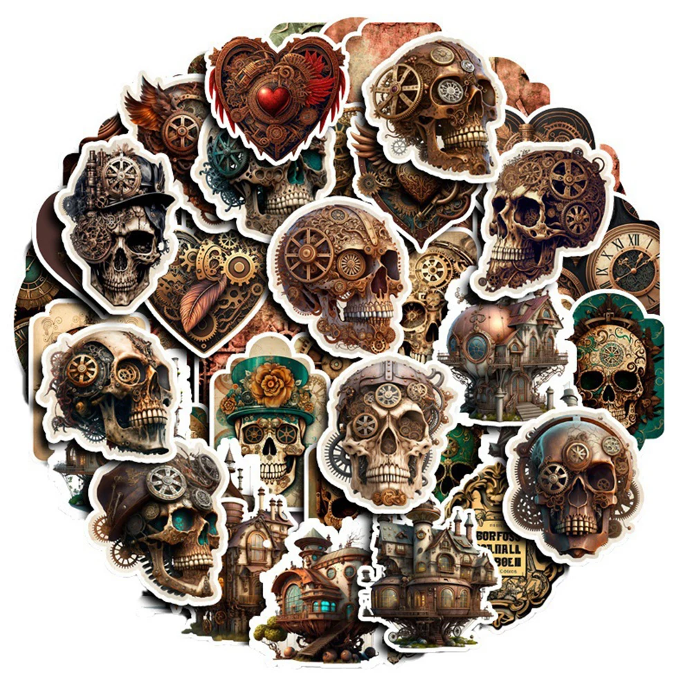 10/30/50pcs Vintage Steampunk Skull Cool Stickers Decals Motorcycle Skateboard Laptop Guitar Fridge Car Waterproof Sticker Toys