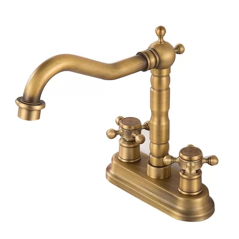 Antique Widespread Basin Faucet Bathroom 4 inch Hot Cold Water Mixer Crane Deck Mounted Bath Tap Basin Mixer Brass Antique