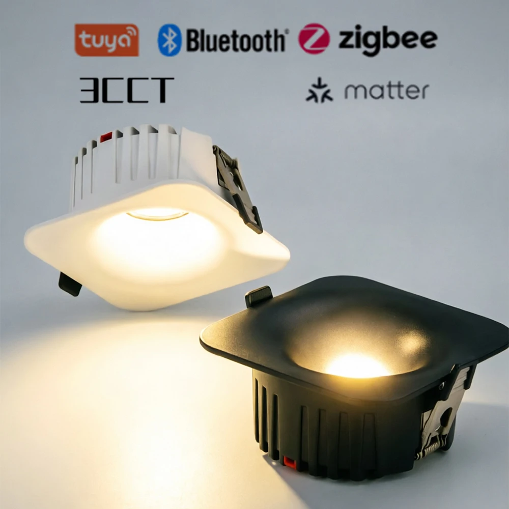 Embedded Square/rotundity Curved-Edge  Downlight 3CCT Tuya Bluetooth/Zigbee Matter  Selectable Led Cob Spotlight