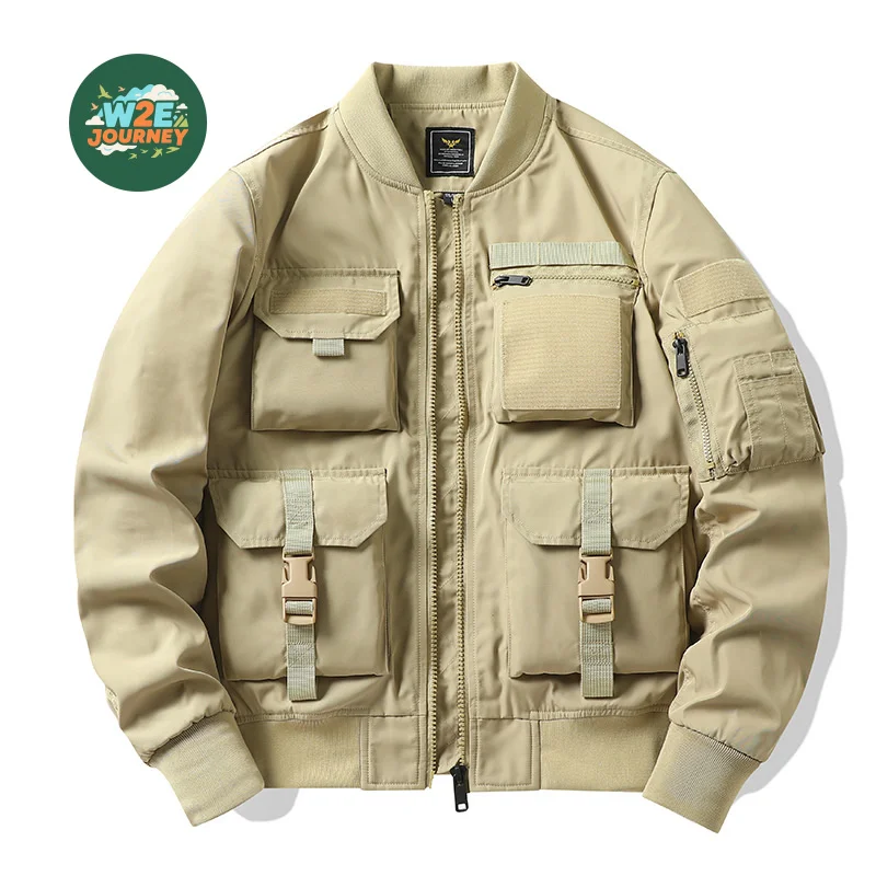 

W2EJOURNEY Top Quality EU US Size Vintage Men Bomber Jacket Retro Baseball Multi-Pocket Workwear Functional Windbreak Jacket