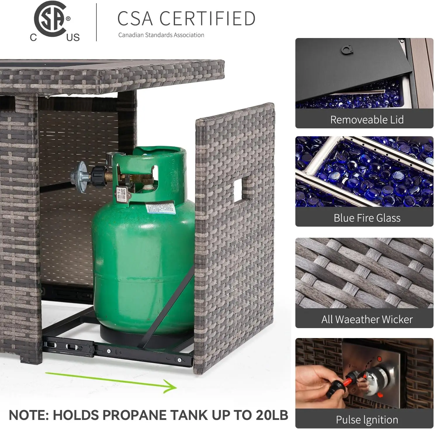 5 PCS Patio Furniture Set with 40" Fire Pit Table Outdoor Wicker Rattan Sectional Sofa Set, People in Small Size