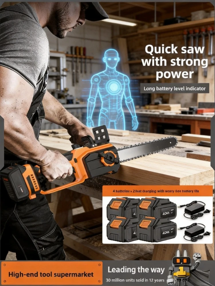 High Power Cordless Lithium Electric Chainsaw Portable Handheld Saw for Outdoor Tree Felling & Log Cutting