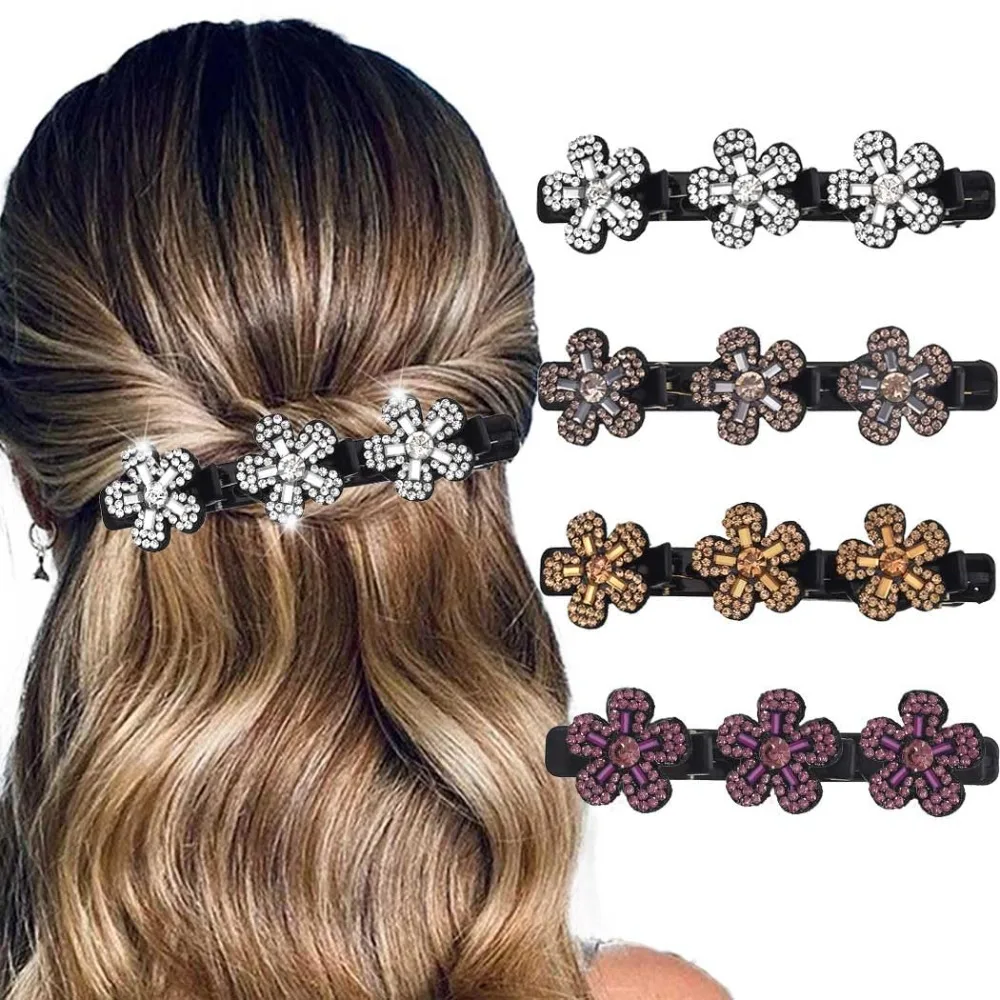 

Сверкающий хрустальный камень, плетеные заколки для волос, стразы, цветок, утконос, заколка для волос для женщин, 4 шт.