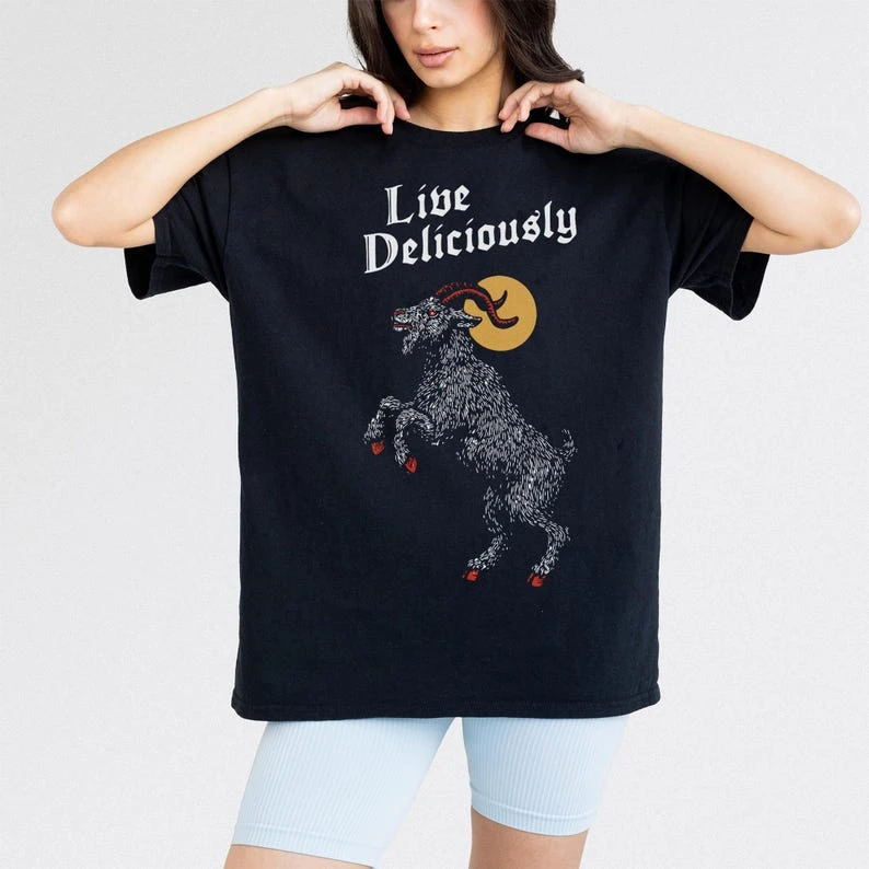 Black Philip Live Deliciously T-shirt Horror Movie Graphic Tee for the Witch Harajuku Y2K Casual T-shirt Men Women Streetwear
