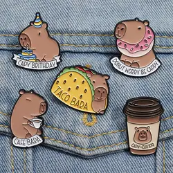 Jeans Coffee Capybara Brooch Metal Taco Cartoon Pin Brooch Cartoon Cute Capybara Alloy Badge Clothing Accessories