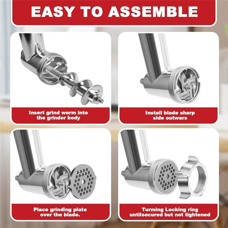 ABFI Meat Grinder Attachment For Kitchenaid Stand Mixer Stainless Steel Meat Grinder Accessory Knife Net Blade Combination
