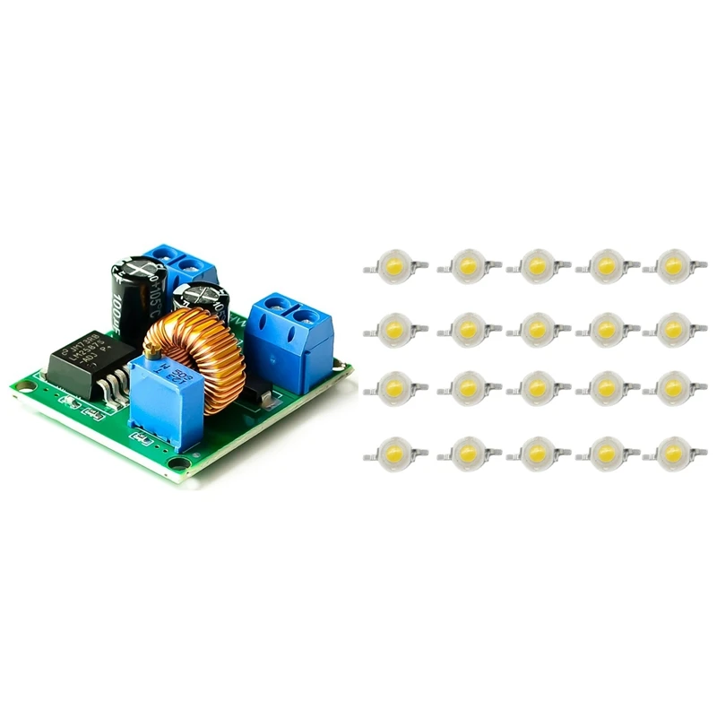 

20Pcs High Power LED Diodes 1W Ultra Bright 3000K 100-120Lm & 1Pcs DC-DC Adjustable Boost Module