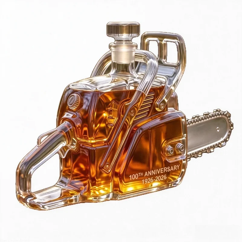 Novelty Chainsaw Shaped Glass Decanter, Whiskey Bourbon Spirits Liquor Bottle with Airtight Stopper, Home Bar Decor Gift