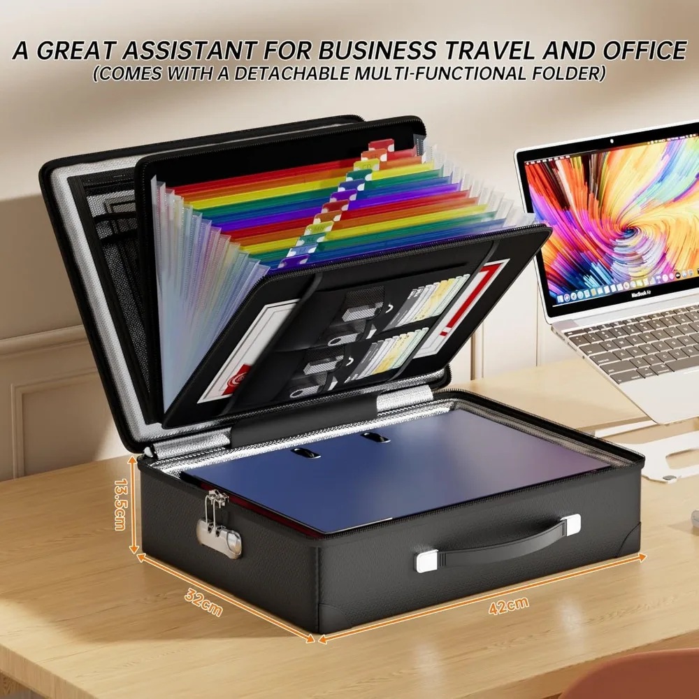 Fireproof Safe Box with Lock, Water Resistant Hard Case for Documents, Valuables, Laptop in Black