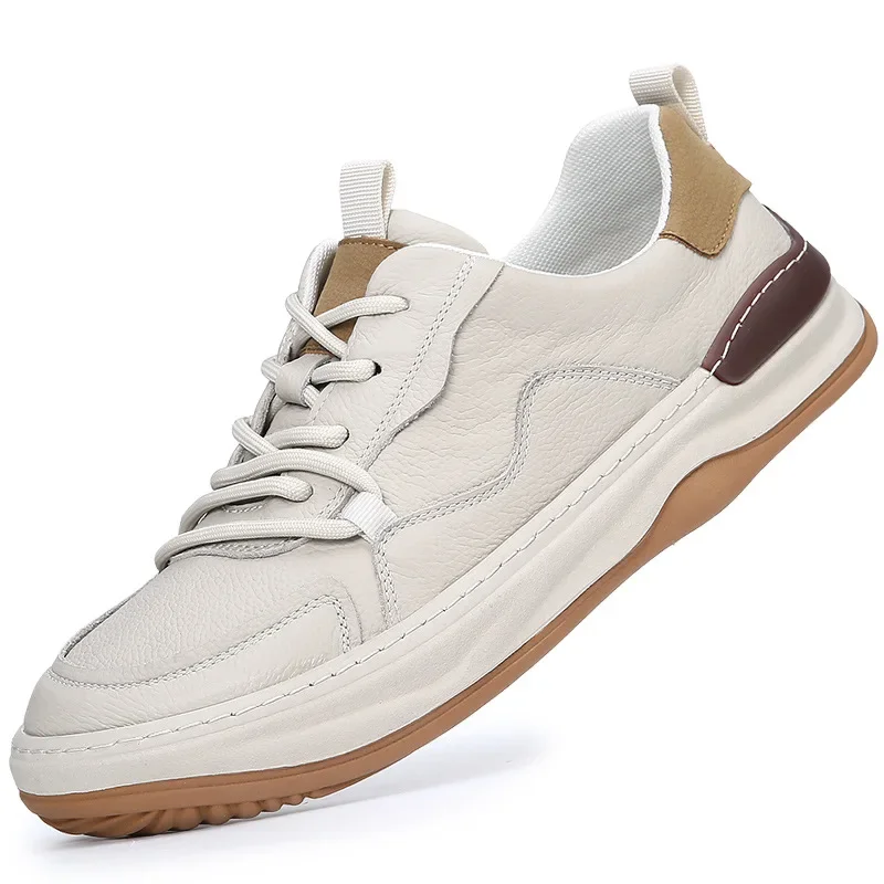 جديد الرجال جلد طبيعي حذاء كاجوال الربيع تنفس أحذية رياضية مسطحة الشاب الدانتيل متابعة المتسكعون