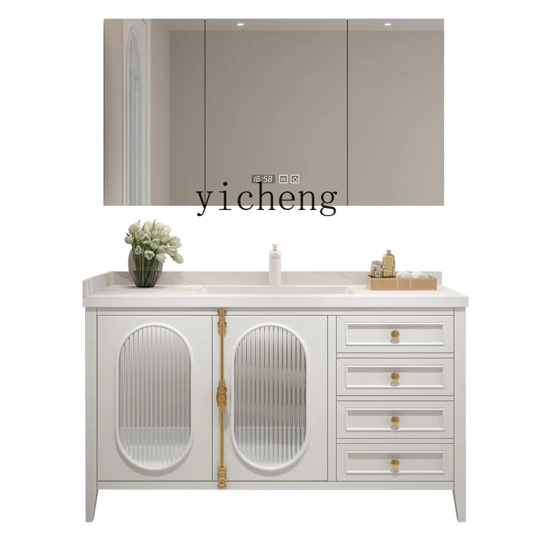 

XC Cabinet Combination Oak Stone Plate Ceramic Seamless Integrated Cream Style Bathroom Face Washing Inter-Platform Basin Floor