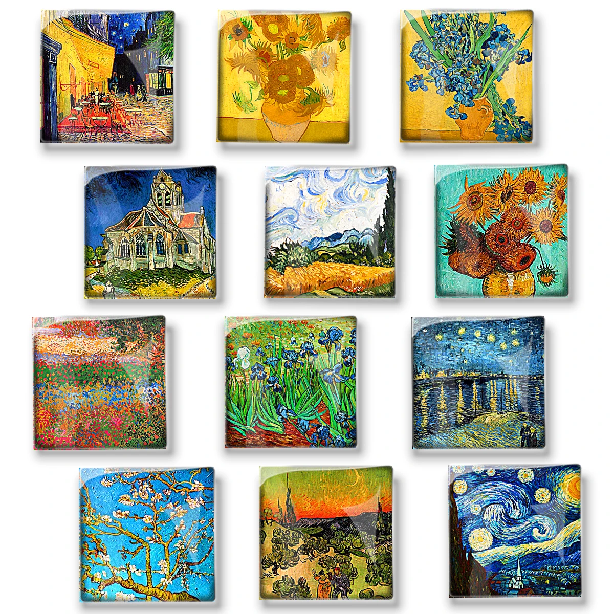 

Van Gogh Oil Painting Art Magnetic Sticker for Refrigerator Square Glass Cabochon Dome Magnets Set 30mm