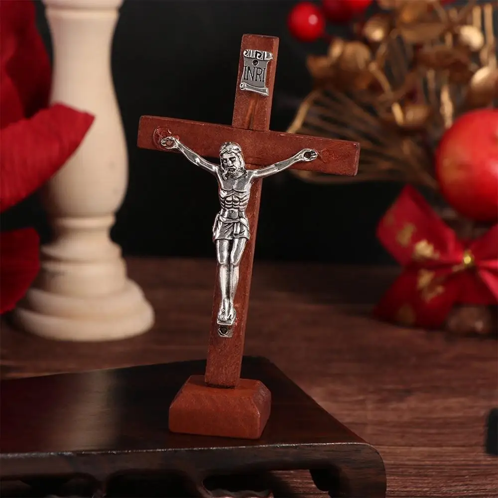 With Stand Wood Crucifix Catholic Religious Charm Catholic Jesus Cross Wooden Prayer Vintage Religious Decoration