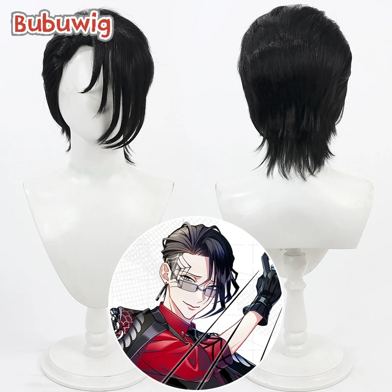 Bubuwig Synthetic Hair Compass: Combat Providence Analysis System Cosplay Wigs 30cm Short Straight Black Men Wig Heat Resistant