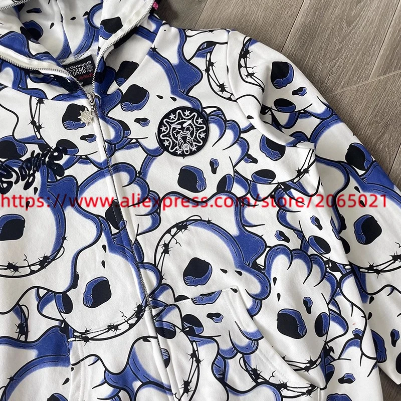 Blue Cartoon Print Camouflage Glo Gang The Glory Full Zip Hoodie Men Women 1:1 High Quality Vintage Hooded