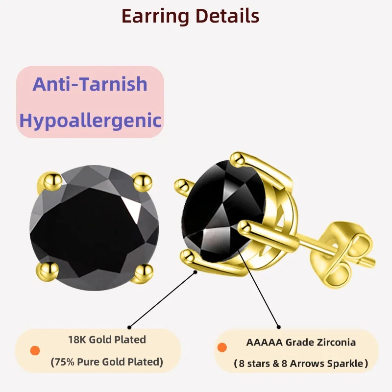 LAMVOICE Schmuck für Damen/Ohrstecker mit 0,2–4 Karat schwarzem Zirkonia, hypoallergene Ohrringe, Weihnachtsgeschenk für