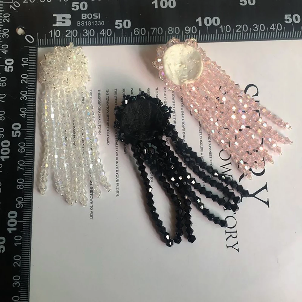 MAXSIN FUN 1 Pc High Quality Handmade Beaded Rhinestone Sticker Fringes Patch for Clothing Shoes Bag Decorative DIY