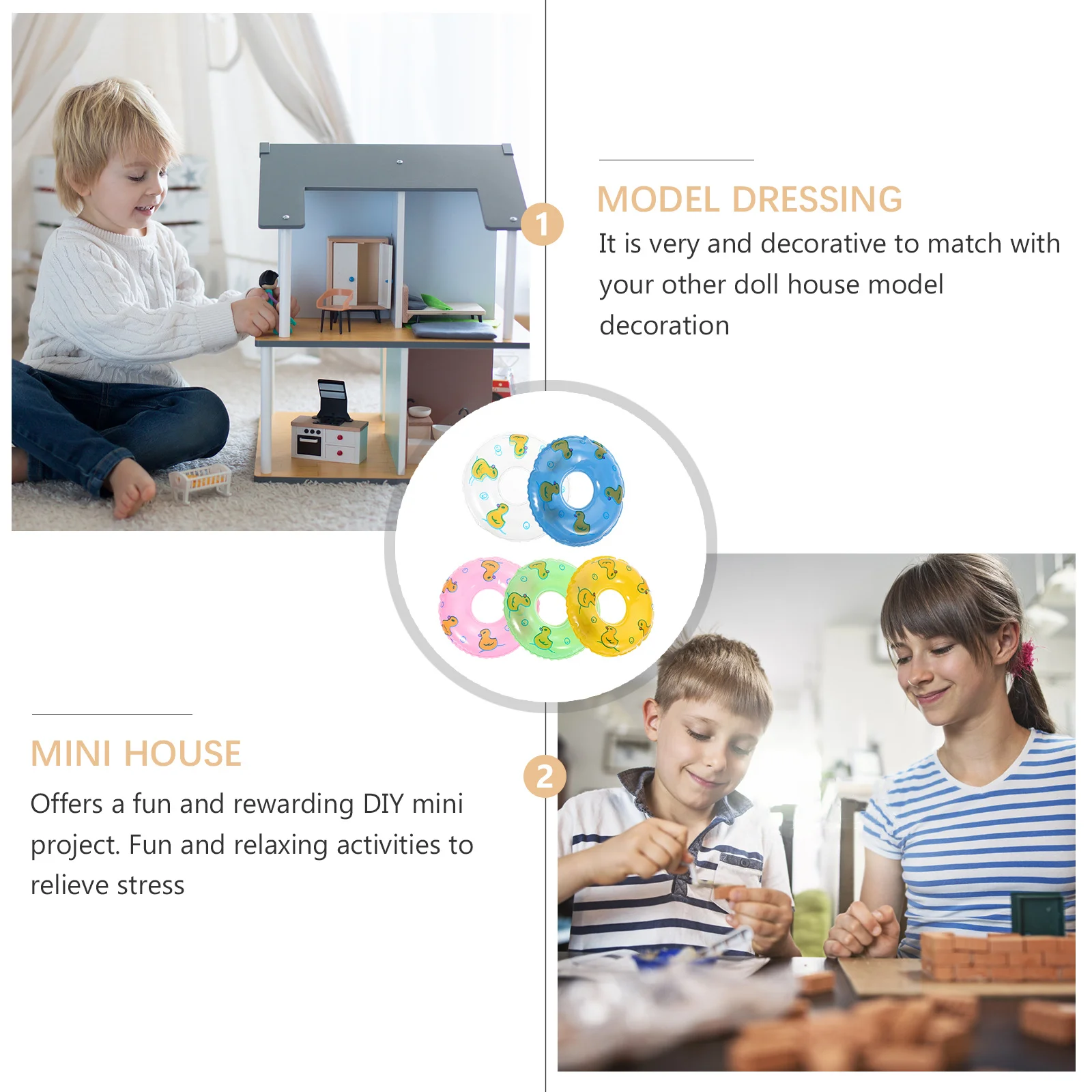 

5Pcs Small Swim Rings Mini House Decoration Premium Material Exquisite Miniature Duck Pattern Ideal Party Gifts Photo Props