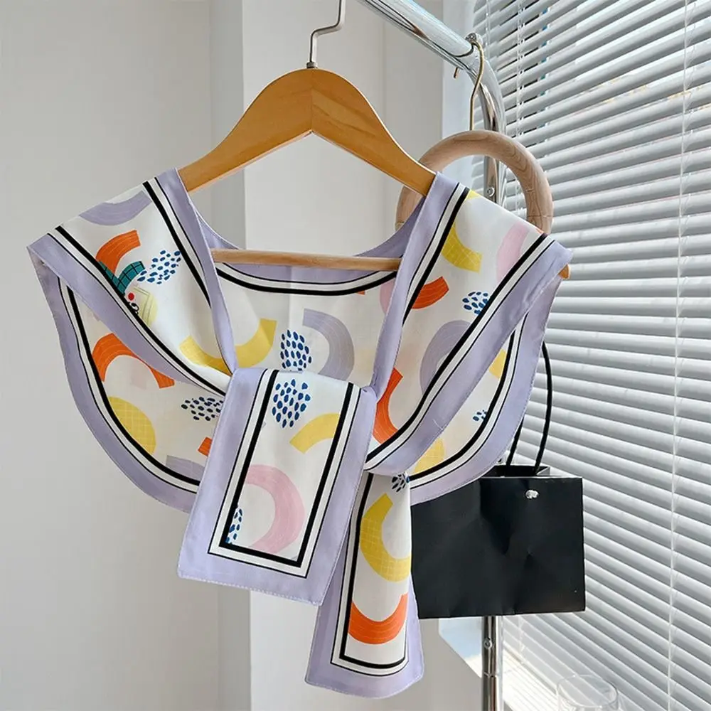 

Elegant Fashion Fake Collar Bow Scarf Accessories Small Shawls Female Shawl Korean Style Scarves Silk Scarf Printed Scarf