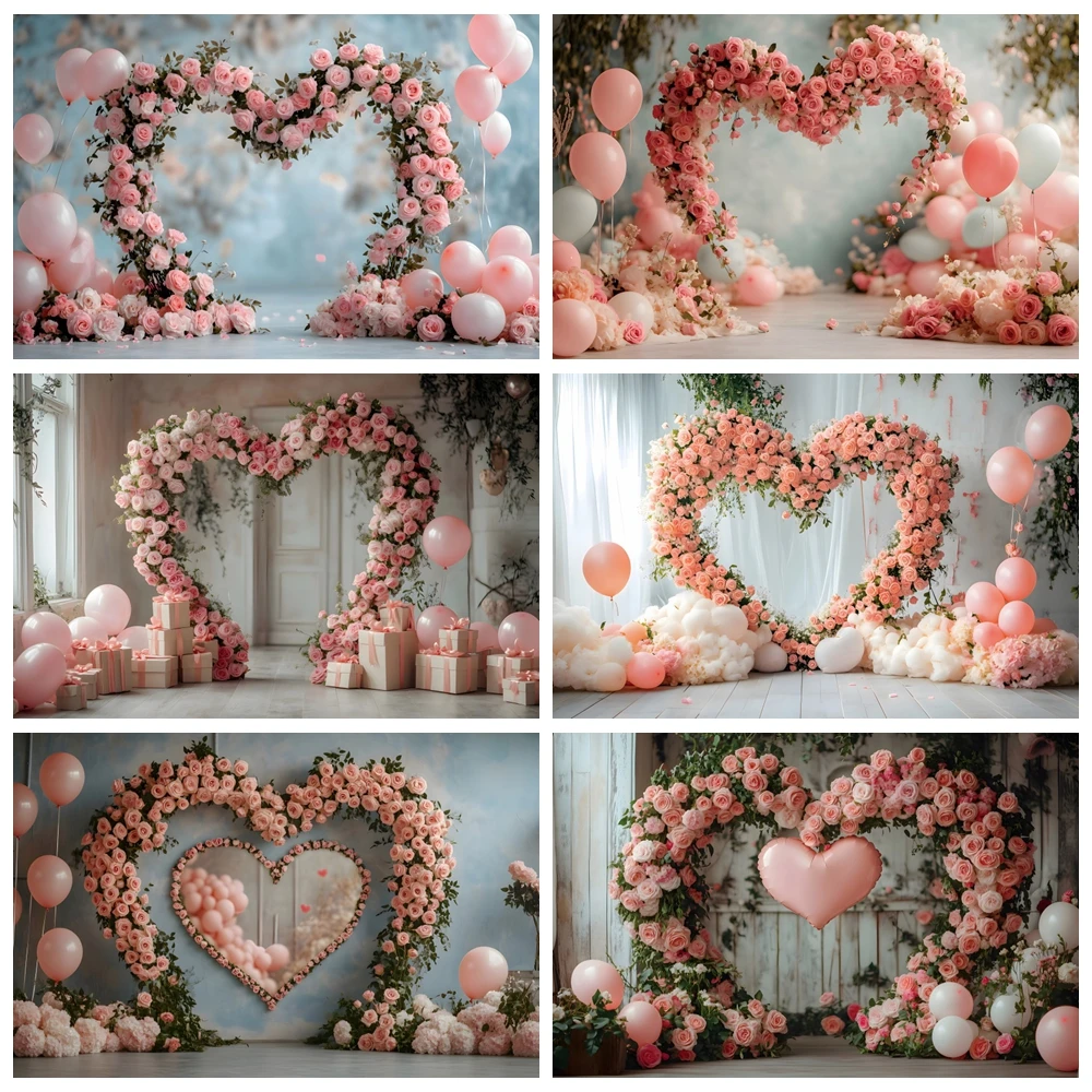 

February 14 Valentine's Day Photography Backdrop Arch Rose Flower Love Heart Bridal Shower Wedding Party Decor Photo Background