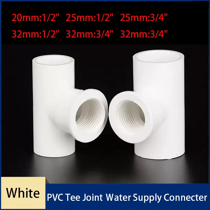 1~50PCS White 20mm-32mm PVC Tee Joint Ｗater Supply Connecter Aquarium Fish Tank  Garden Irrigation Water Pipe Connectors