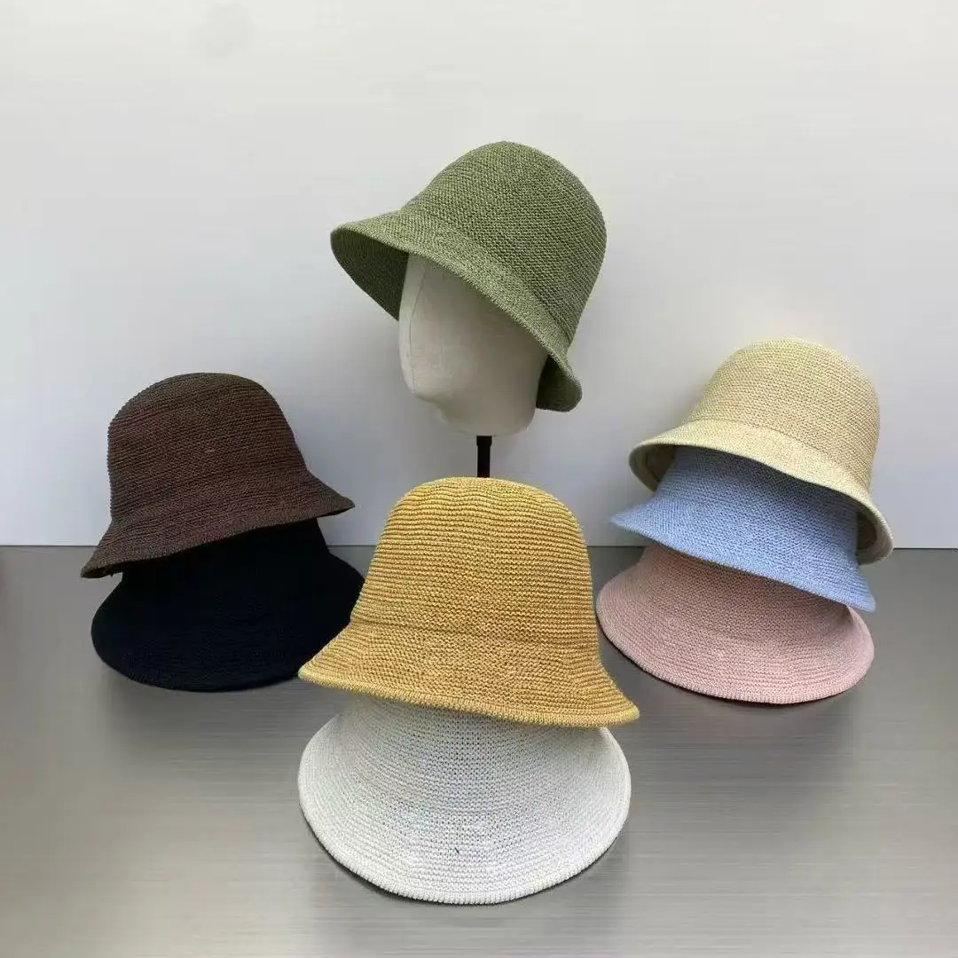 2026 New Japanese Style Solid Color Fine Straw Woven Bucket Hat Women Summer Outdoor Travel Foldable Sun Hat
