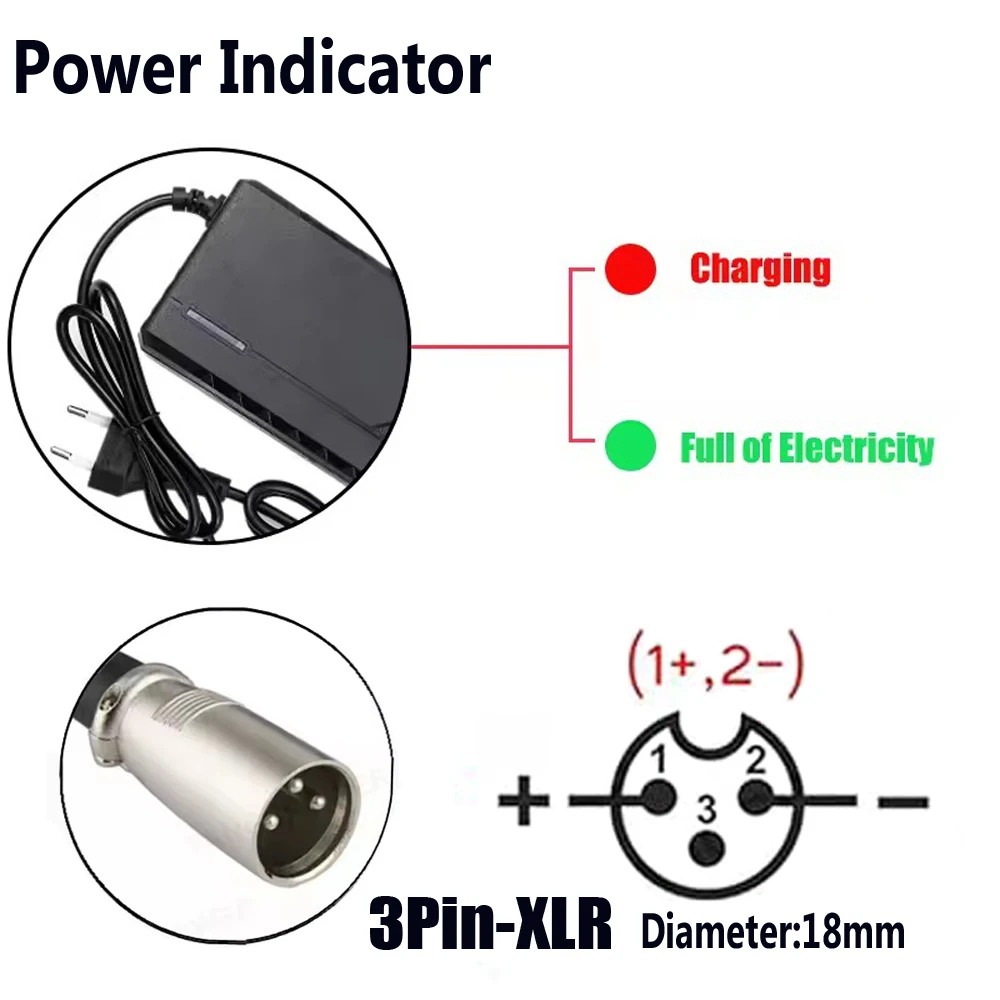54.6V 2A Li-ion Charger Built-in Fan For Lithium Battery Pack 48V 13s DC5525/GX16/3Pin XLR Adapter For Electric Bike Charger image 5