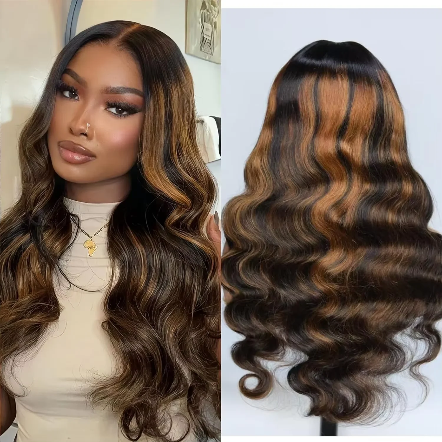 P1B/30 V Part Wig Human Hair Machine 30 34 Inch Omber Highlight V Part Body Wave Human Hair Wigs Upgradae Clip In Half 230%