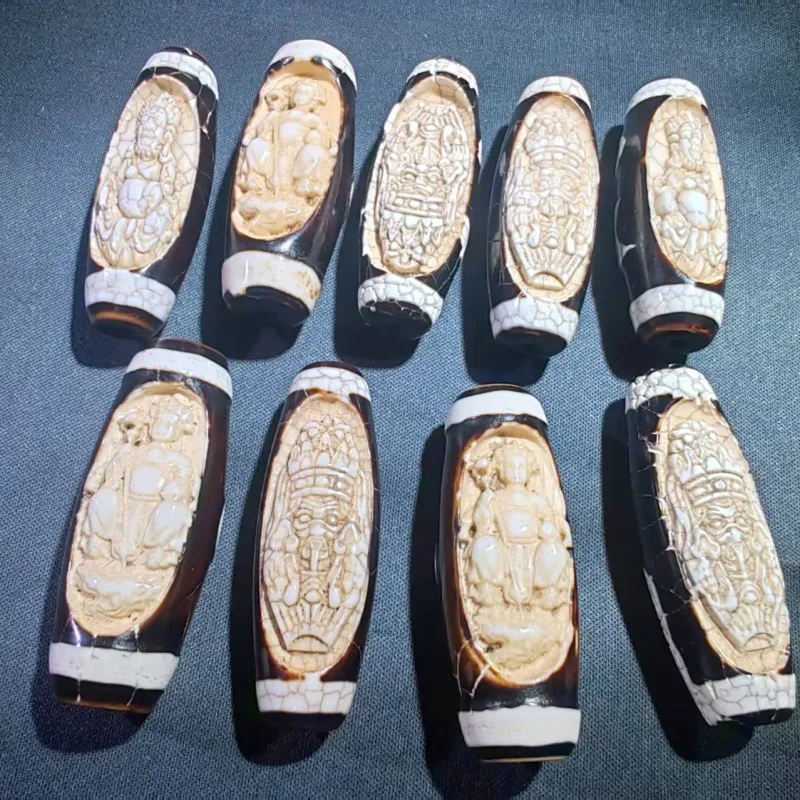 

1pcs/lot natural Tibetan ancient traditional Dzi Weathering is delicate Carving Zakiram Taiwanese craftsmanship 50*20㎜ diy