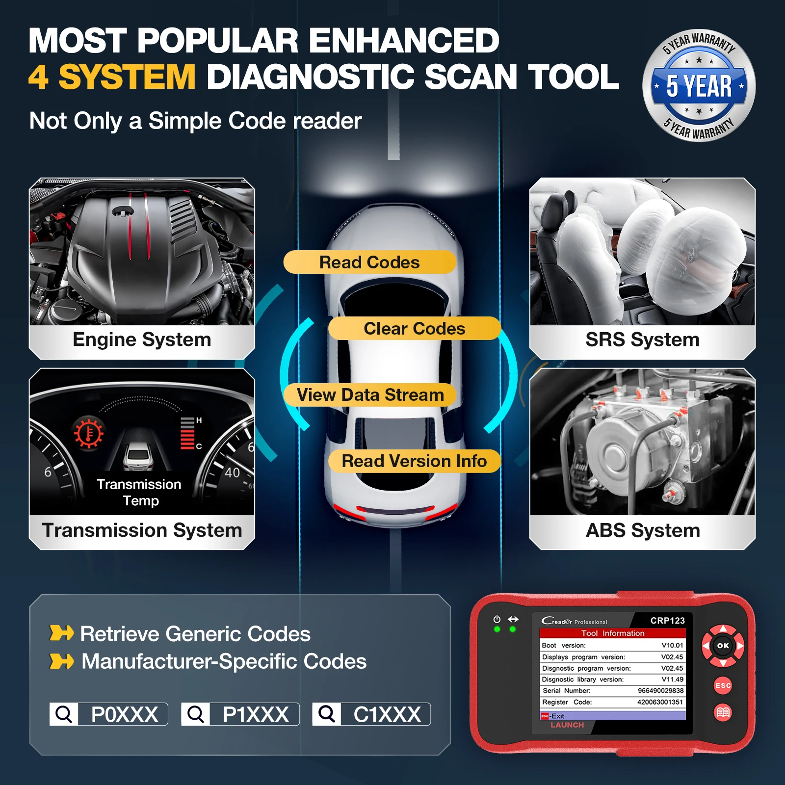 Launch creader CRP123 Engine Transmission SRS ABS Car Diagnostic Tools OBD2 Scanner Lifetim Free Update