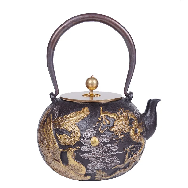 1.4 Japanese Tea Pot Exquisite Plum and Bamboo Painted Series Cast Iron Kettle Boiling Water Set  Pot view 5