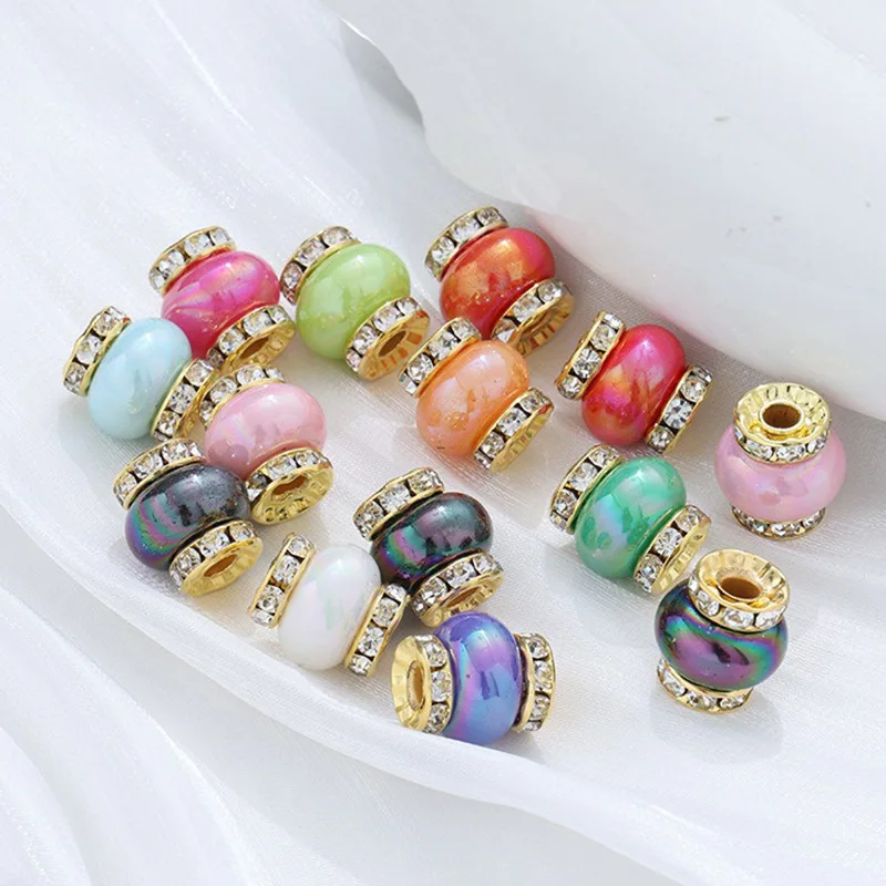 100 Stück großes Loch Silber Diamant Perlen Ring getrennt Perlen vergoldet Acryl Armband Perlen machen Halskette Laterne handgemachte DIY