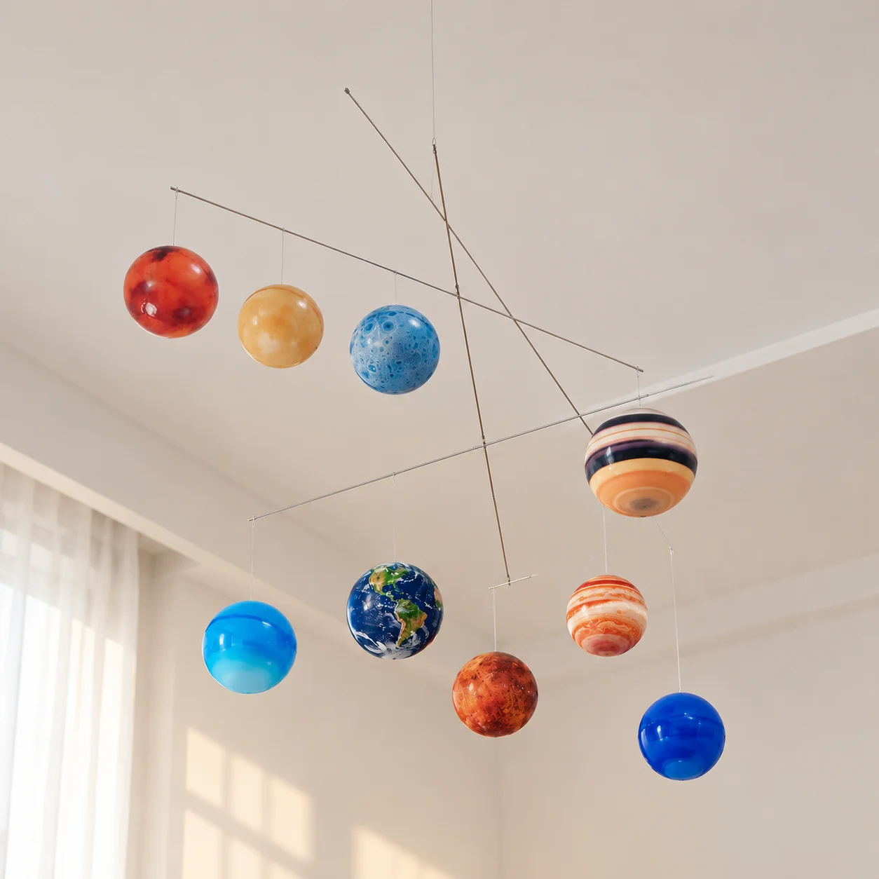 DIY Solar System Planet Hanging Mobile Kinetic Balance Pendant Space Theme Kids Room Bedroom Ceiling Ornament Home Decoration