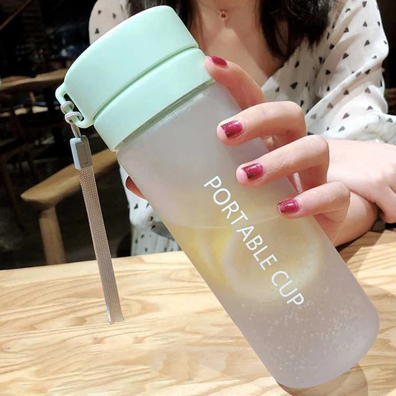 600ml Frosted Cold Water Bottle Portable Sports Bottle Outdoor Bottles Gym Fitness Bottle Summer Cold Drink Bottle For Girl