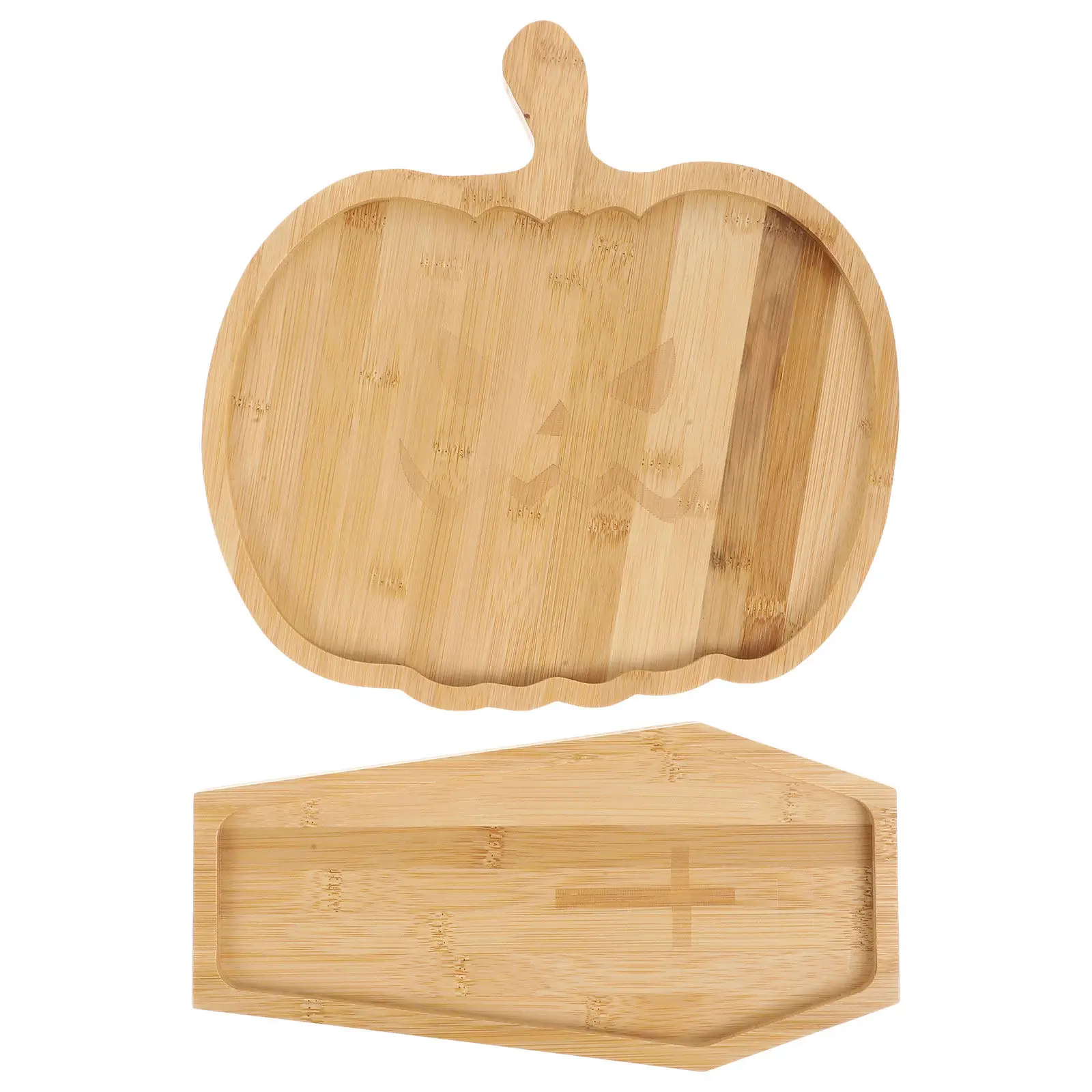 

2Pcs Pumpkin Wooden Serving Tray Novel Shape Food Serving Plate Reusable Dessert Snack Fruit Platter Party Kitchen Supplies
