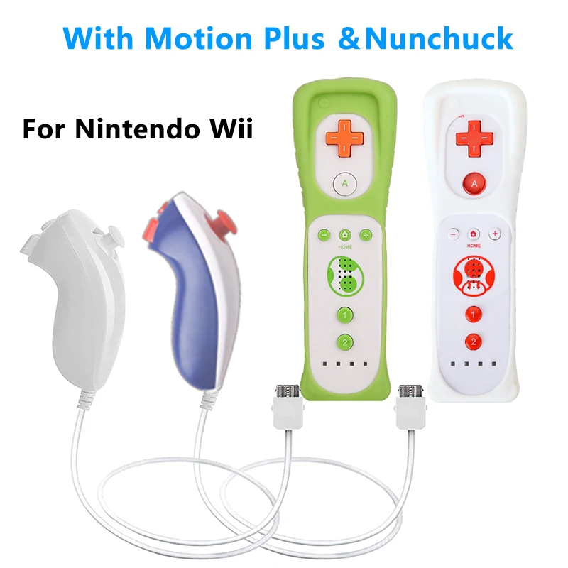 2 in 1 Remote and Nunchuck Controller Wii Motion Plus Remote Controller Gamepad Nunchuck Controller for Nintendo Wii