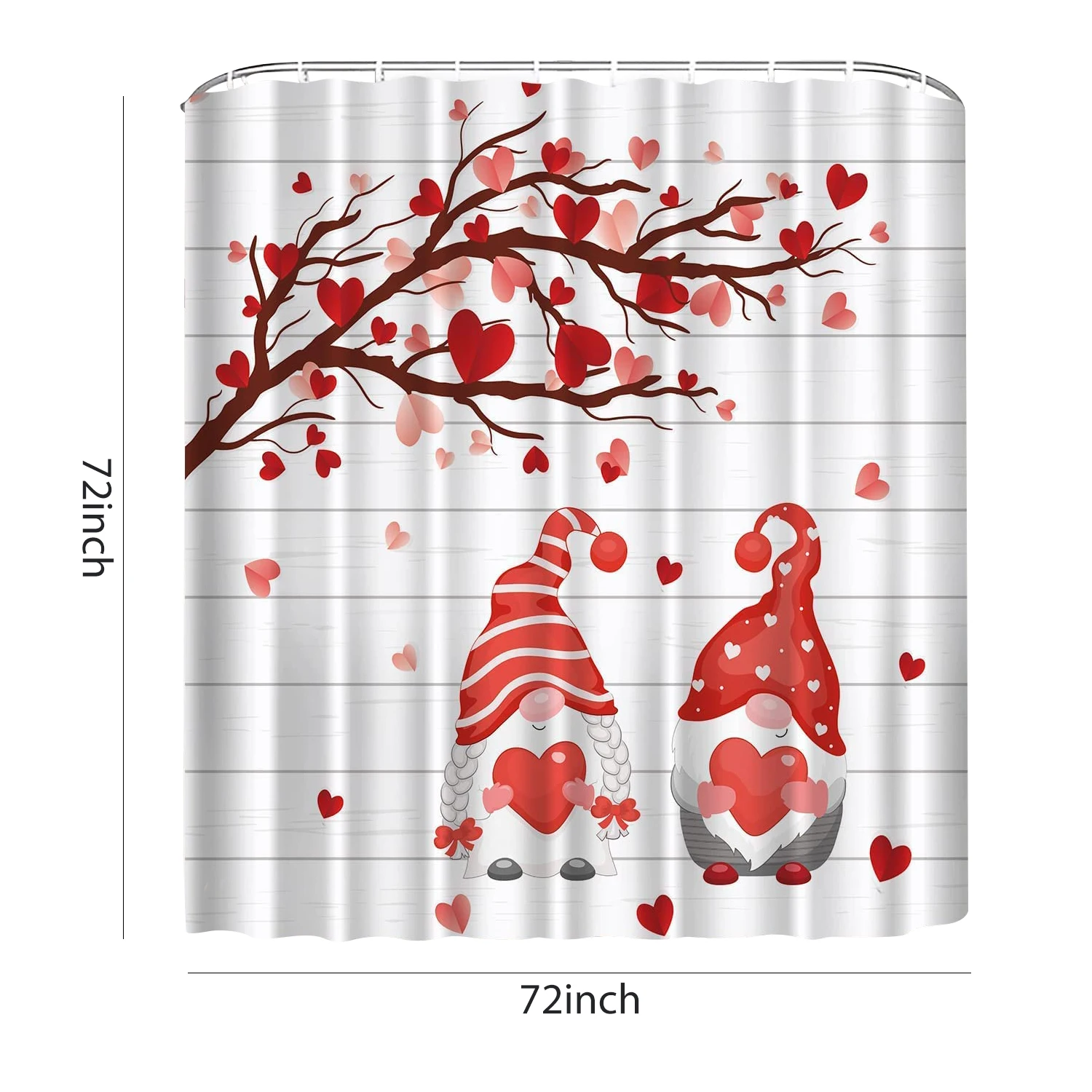 Pink Shower Curtain 71Wx71H Inches Heart Cloth Fabric Waterproof Bathroom Bath Screen Valentines Day Home Decor with 12pcs Hook