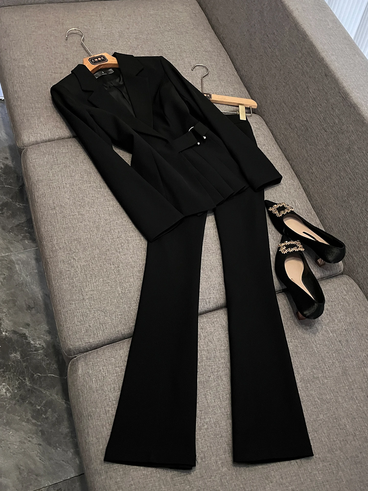 

Ele Bla Suit Set for Women Profional Office Wear Wide Leg Pants Slimming Effect President Sle Work orm
