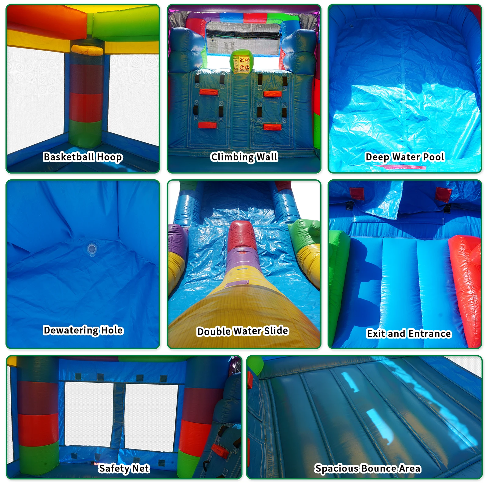 Casa gonfiabile di rimbalzo di grado commerciale combinata con scivoli d'acqua, festa in cortile per bambini, 100% PVC, tema di blocchi di costruzione