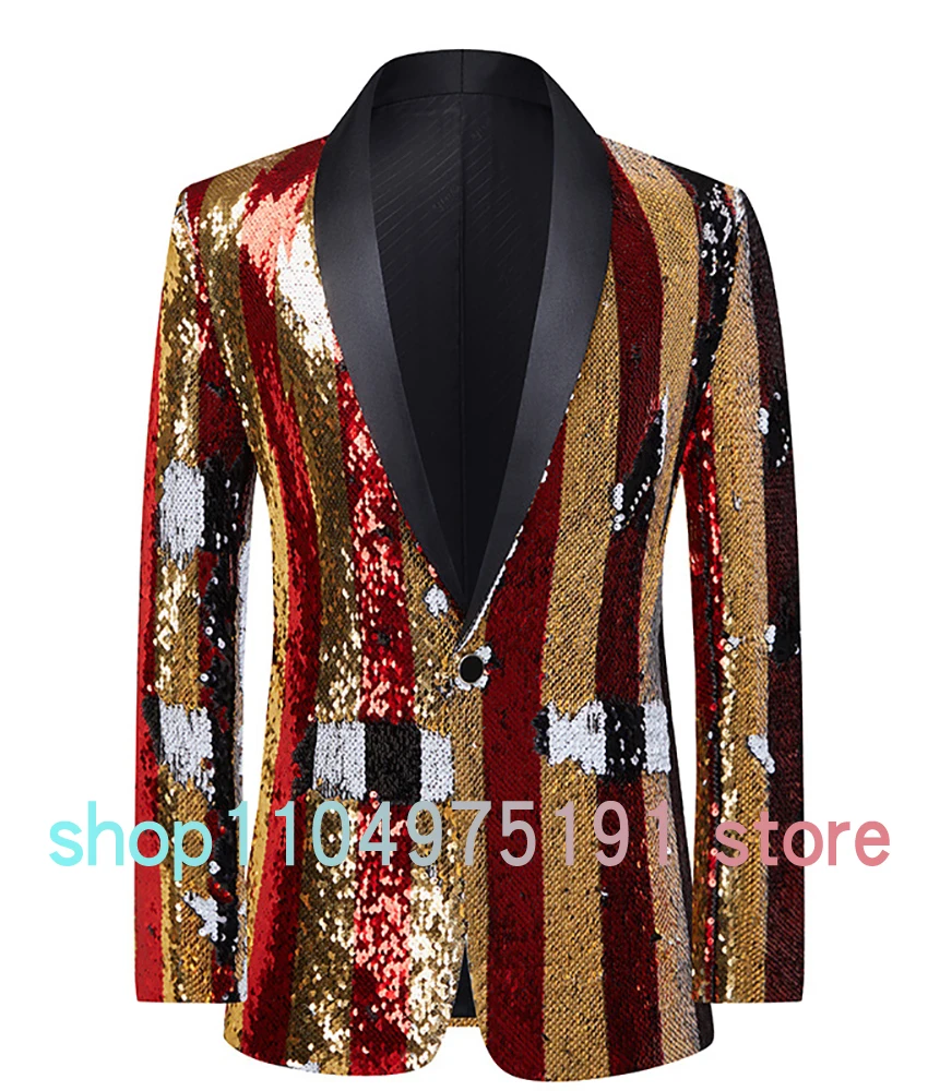 New fashion Vertical stripe sequin suit jacket;Temperament Men's Stage Costume Special Occasion Gowns Homecoming Gowns