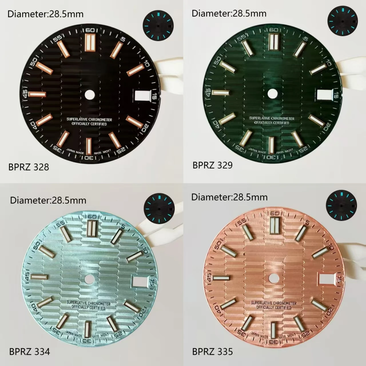 Men's Mechanical Watch NH35 BGW9 Blue Luminous Dial with Horizontal Stripes 28.5mm S Mark NH35 Watch Accessories